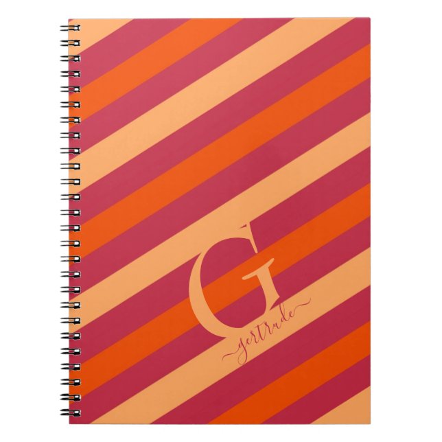 Bold Cranberry Red, Orange and Peach Stripes Notebook (Front)