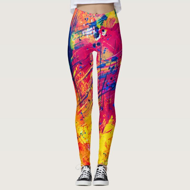 Bold Crazy Trendy Colourful  Abstract Wild Chic Leggings (Front)