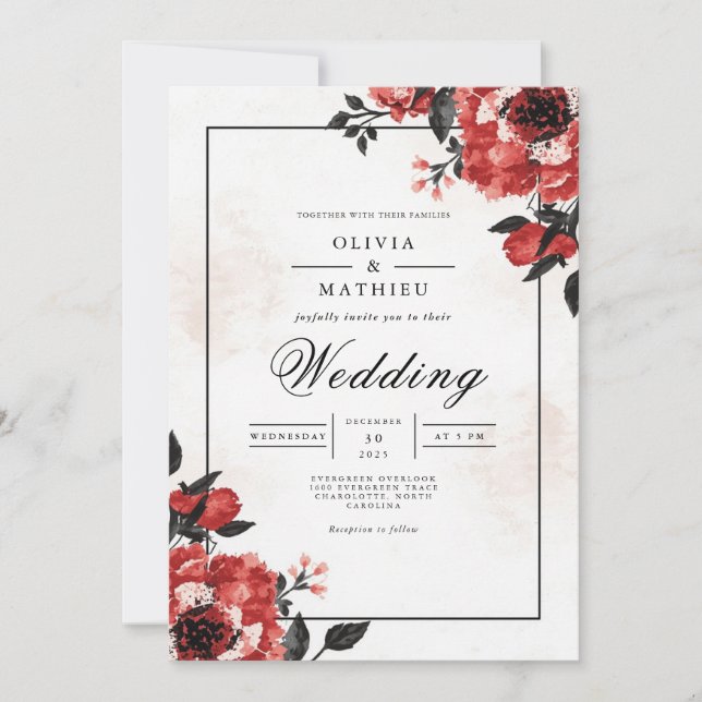 Bold Crimson Bloom Wedding Invitation (Front)