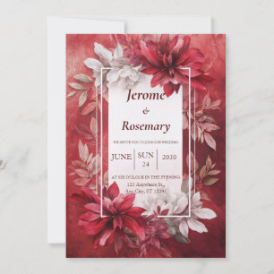 Bold Crimson Elegance Floral Wedding Invitation