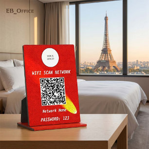 Bold Crimson Red Leather Spotlight QR Code Wifi Plaque