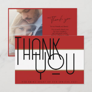 Bold Crimson Red Typography Photo Wedding Thank You Card