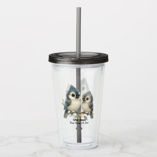 Bold Curious Tufted Titmouse Acrylic Tumbler (Front)