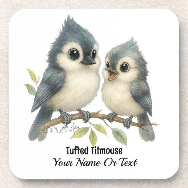 Bold Curious Tufted Titmouse Coaster (Front)