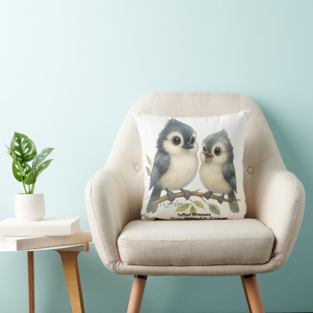 Bold Curious Tufted Titmouse  Cushion (Chair)