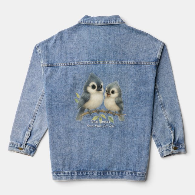 Bold Curious Tufted Titmouse  Denim Jacket (Back)