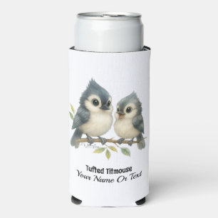 Bold Curious Tufted Titmouse  Seltzer Can Cooler