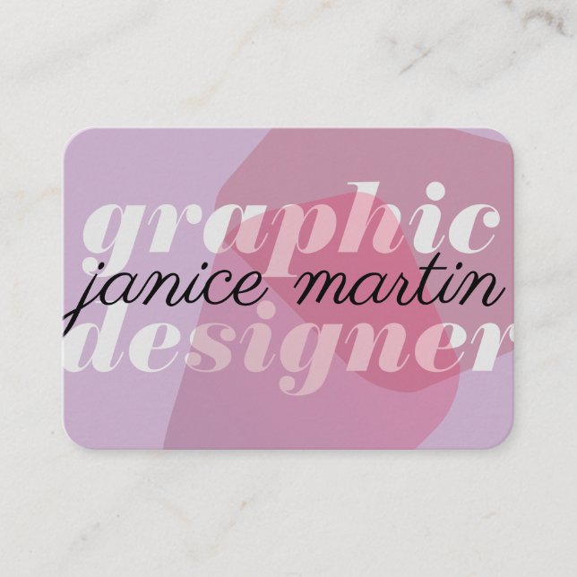 Bold & Cursive Abstract Graphics Purple Business Card (Front)