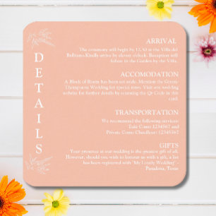 Bold Curved blush pink wedding details Enclosure Card