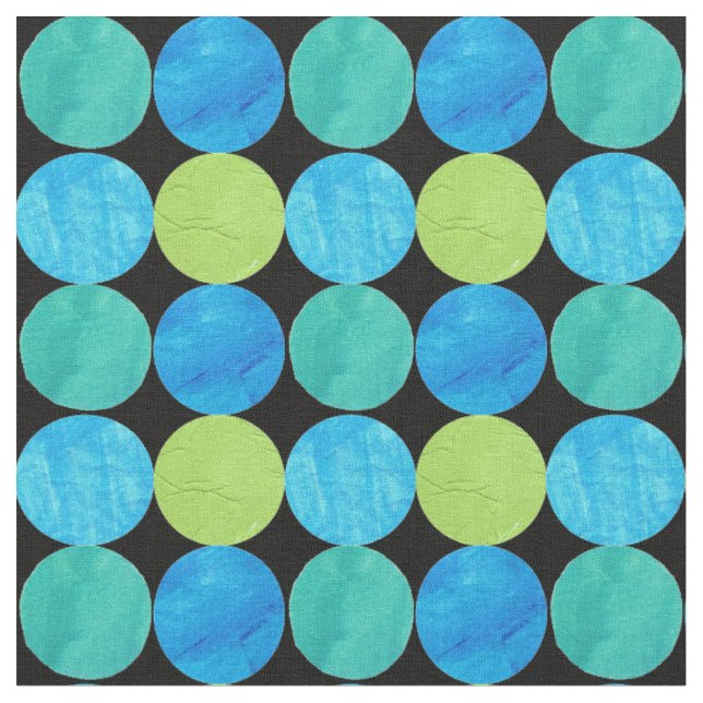 Bold Custom Blue Green Black Circles Fabric (Close Up)