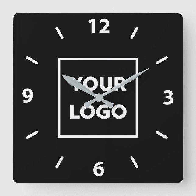 Bold Custom Business Logo on Black Background Square Wall Clock (Front)