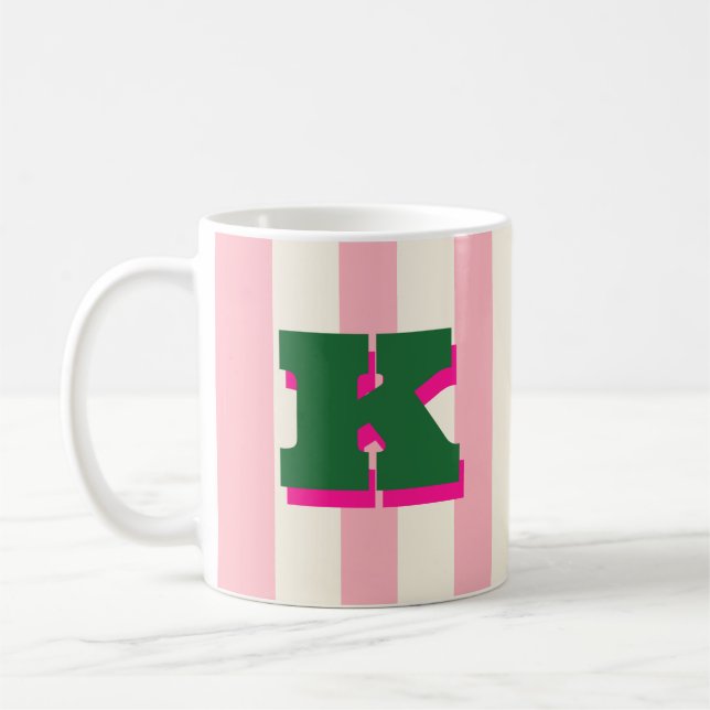 Bold Custom Initial, Personalised Striped Coffee Mug (Left)