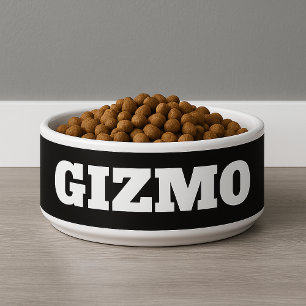 Bold Custom Name Black Dog Feeding Bowl