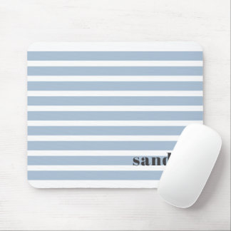 Bold Custom Name Dusty Blue Stripes Personalised Mouse Pad