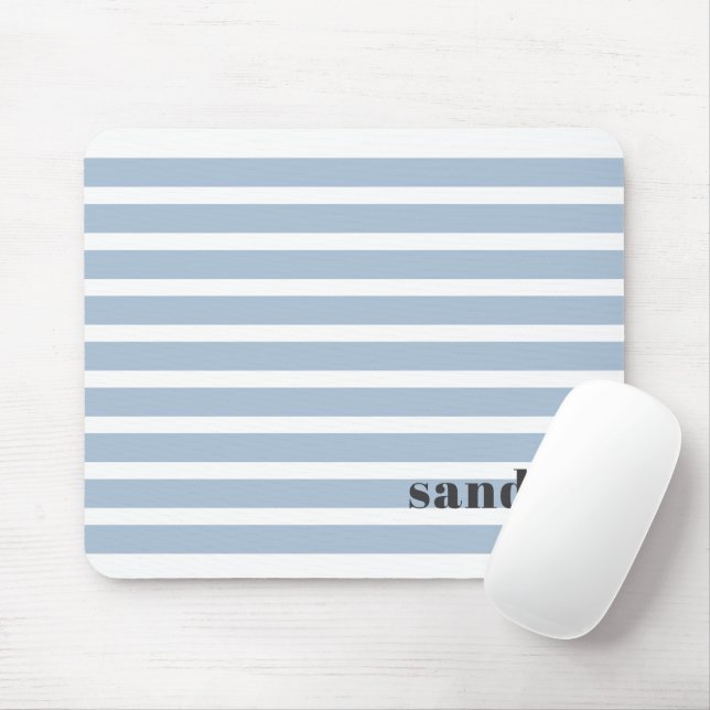 Bold Custom Name Dusty Blue Stripes Personalised  Mouse Pad (With Mouse)