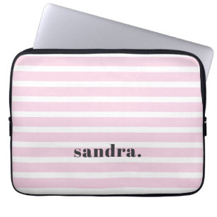 Bold Custom Name Light Pink Stripes Personalised  Laptop Sleeve