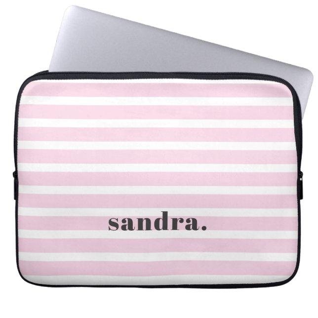 Bold Custom Name Light Pink Stripes Personalised  Laptop Sleeve (Front)