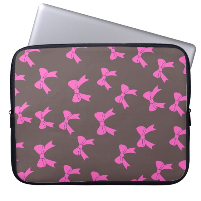 Bold & Cute: Pink Bows on Black Laptop Cover (Front)