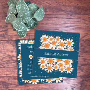 Bold Daisies   Blue Floral Square Business Cards