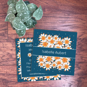 Bold Daisies   Blue Floral Square Business Cards