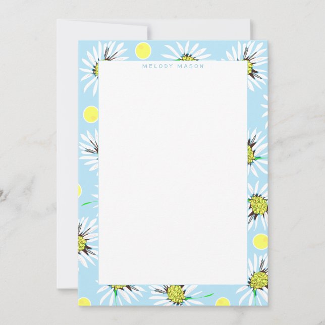 Bold Daisies Pastel Blue Yellow Custom Name Card (Front)