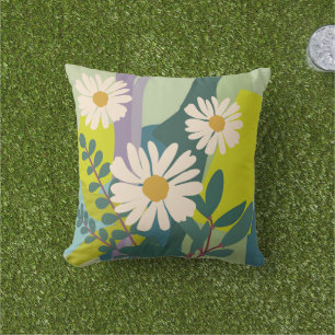 Bold Daisy Bloom with Colorful Color Blocks  Cushion