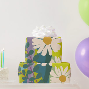 Bold Daisy Bloom with Colorful Color Blocks Wrapping Paper