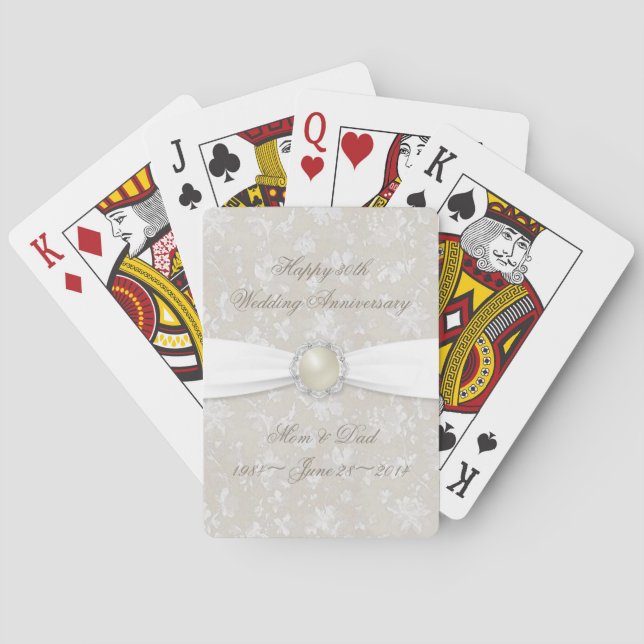 Bold Damask 30th Wedding Anniversary Playing Cards (Back)