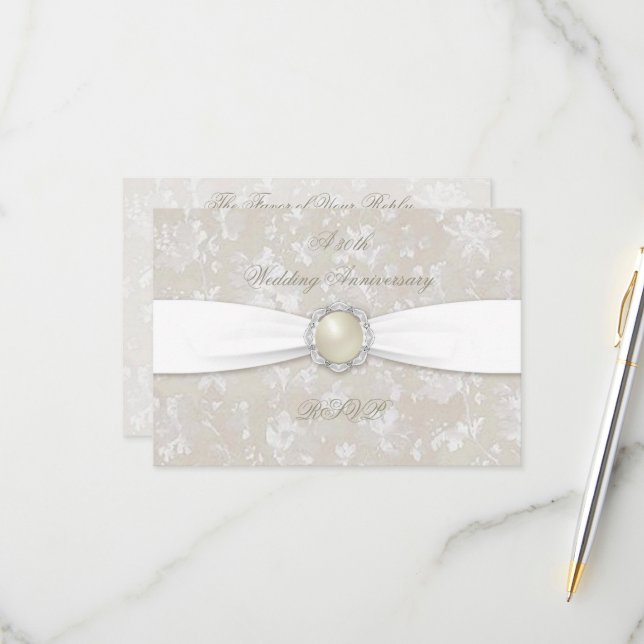 Bold Damask 30th Wedding Anniversary RSVP (Front/Back In Situ)