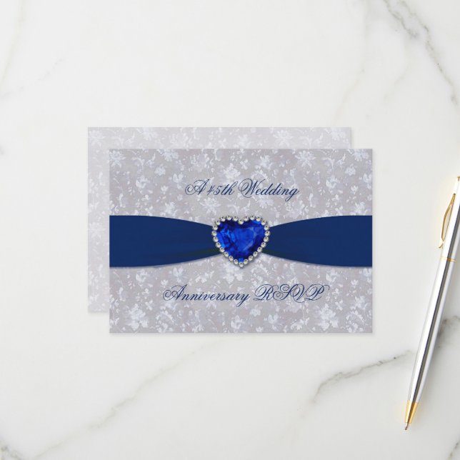 Bold Damask 45th Anniversary RSVP Card (Front/Back In Situ)