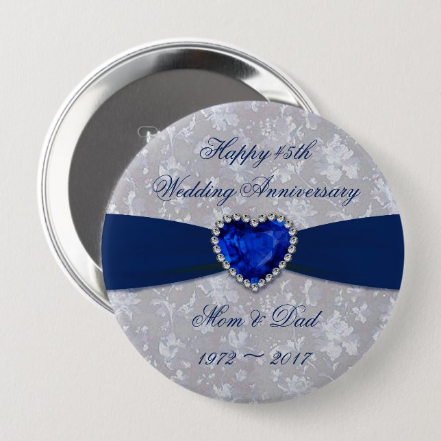 Bold Damask 45th Wedding Anniversary Magnet 10 Cm Round Badge (Front & Back)