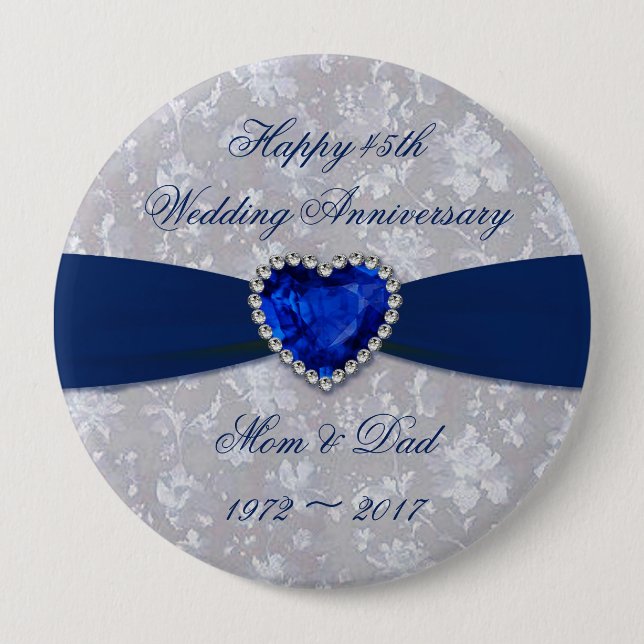 Bold Damask 45th Wedding Anniversary Magnet 10 Cm Round Badge (Front)
