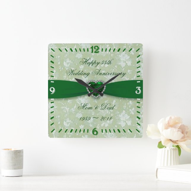 Bold Damask 55th Wedding Anniversary Square Clock (Home)