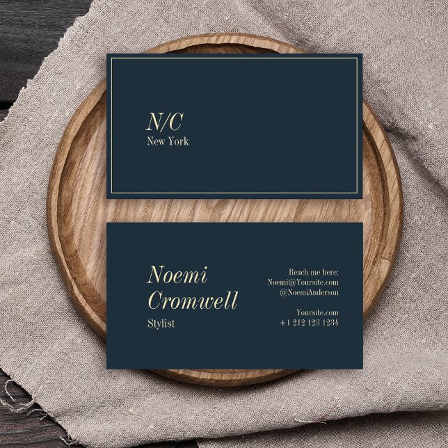 Bold Dark Blue Stylish Monogram Luxury Business Card (Creator Uploaded)