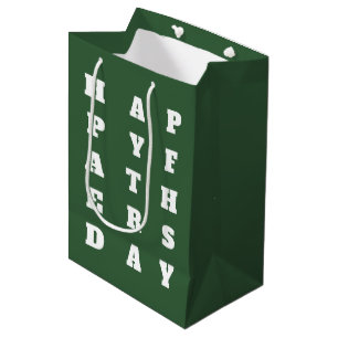 Bold Dark Green White Typography Happy Fathers Day Medium Gift Bag