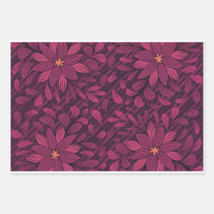 Bold Dark Magenta Floral Pattern Wrapping Paper