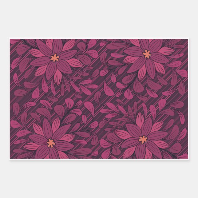Bold Dark Magenta Floral Pattern Wrapping Paper (Front)
