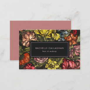 Bold Dark Vintage Florals Yellow Dusty Rose Business Card