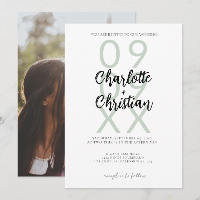 Bold Date Simple Minimalist Wedding Invitation (Front/Back)