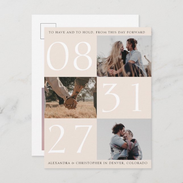 Bold Date Triple Photo Save The Date Card Postcard (Front/Back)