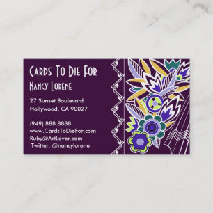 Bold Deco Florals in Dark Purple - Business Cards