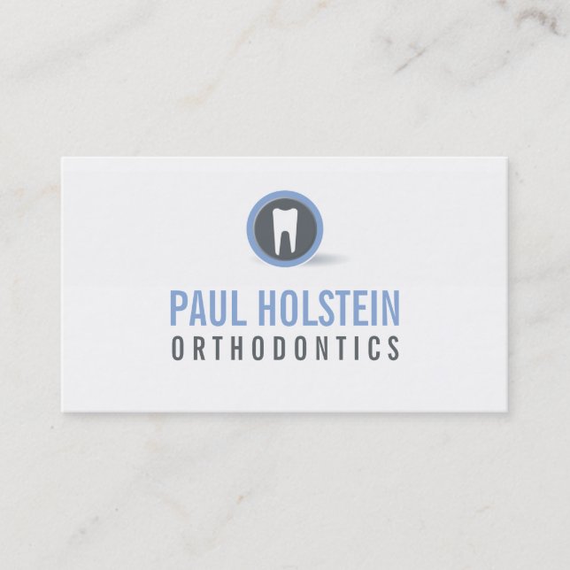 BOLD DENTIST BUSINESS CARD :: modern tooth logo 3 (Front)