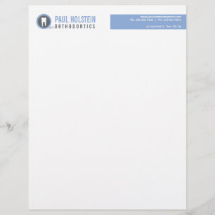 BOLD DENTIST LETTERHEAD :: modern tooth logo azure Design