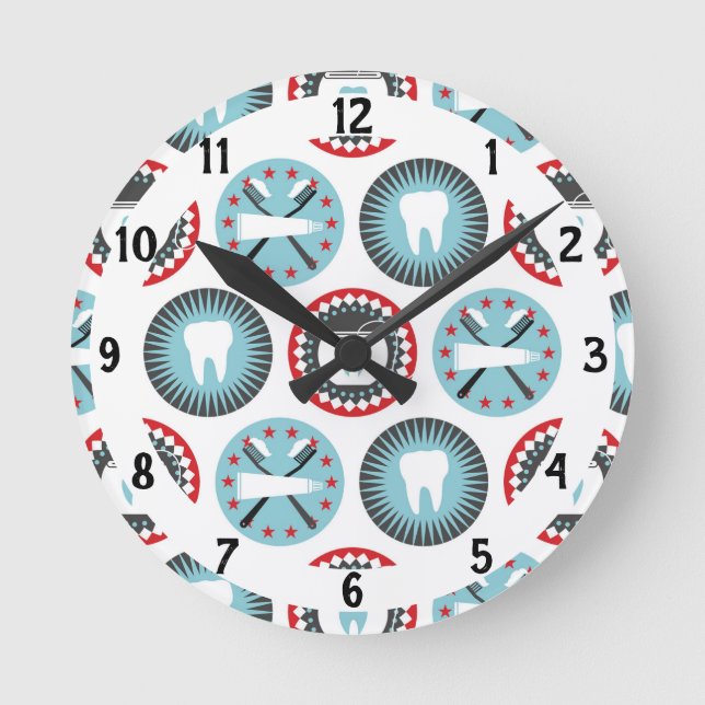 Bold Dentistry Pattern - Dentist Dental Hygienist Round Clock (Front)