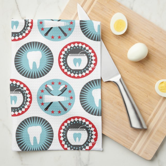 Bold Dentistry Pattern - Dentist Dental Hygienist Tea Towel (Quarter Fold)