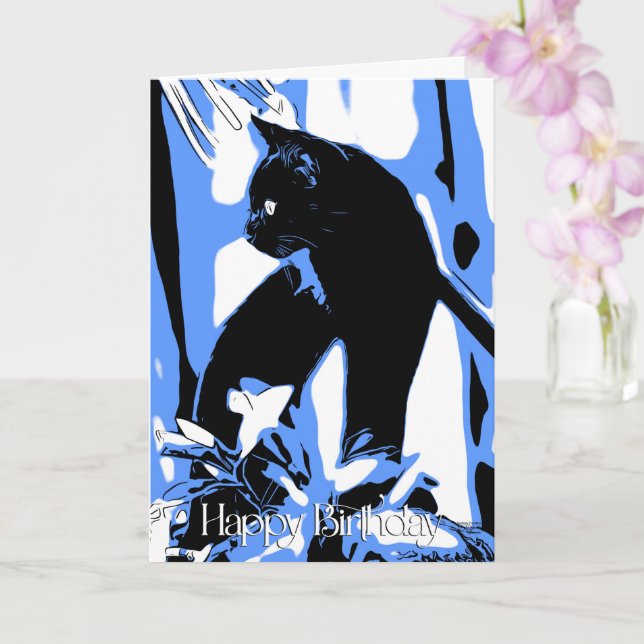 Bold Design Black Cat Birthday Card (Orchid)