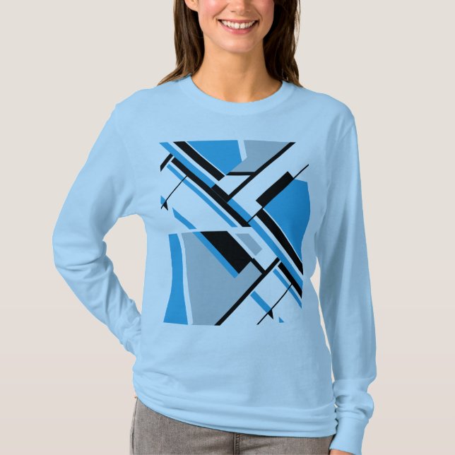 Bold Diagonal Blue Black Grey MCM Look Abstract T-Shirt (Front)
