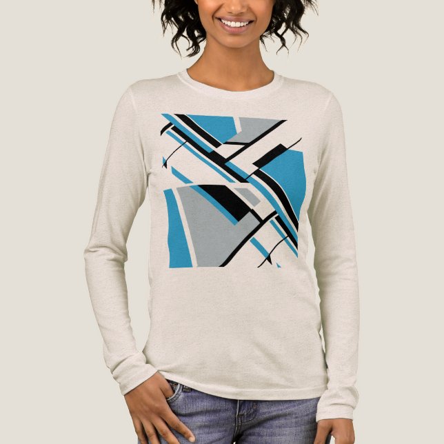 Bold Diagonal Blue Black Grey MCM Look Abstract Tri-Blend Shirt (Front)