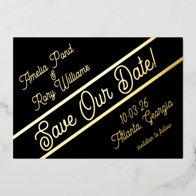 Bold Diagonal Foil Save the Date Card (Front)