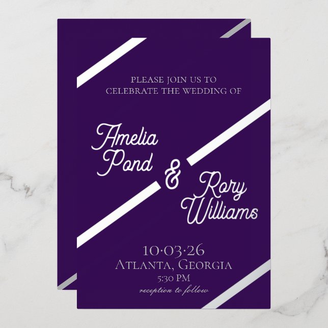 Bold Diagonal Foil Wedding Invite (Front/Back)